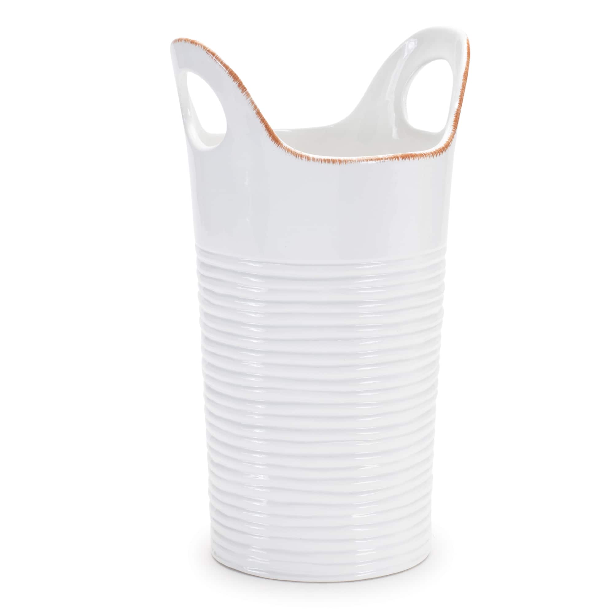 11.5" White Ceramic Bucket Vases, 2ct.